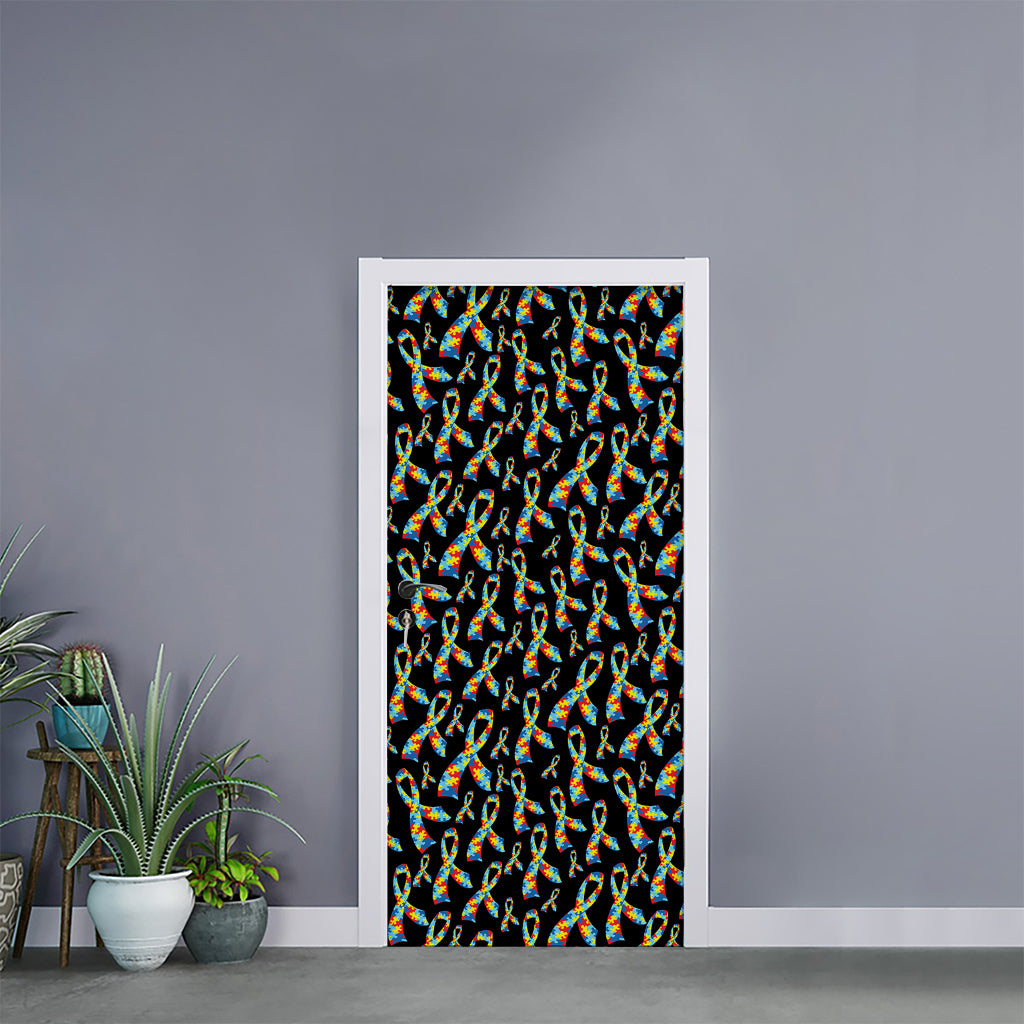 Autism Awareness Ribbon Pattern Print Door Sticker