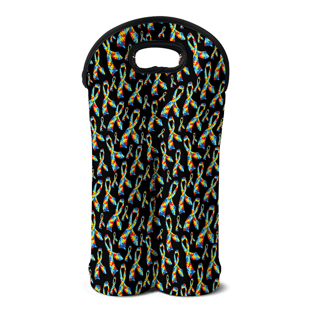 Autism Awareness Ribbon Pattern Print Double Neoprene Wine Tote