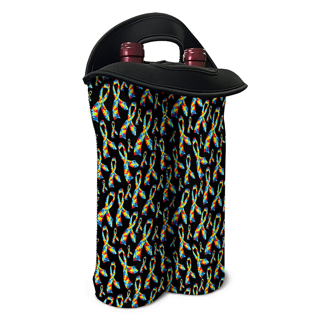 Autism Awareness Ribbon Pattern Print Double Neoprene Wine Tote