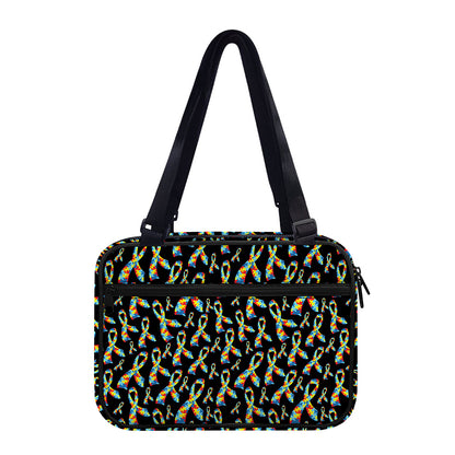 Autism Awareness Ribbon Pattern Print Double Strap Bible Bag
