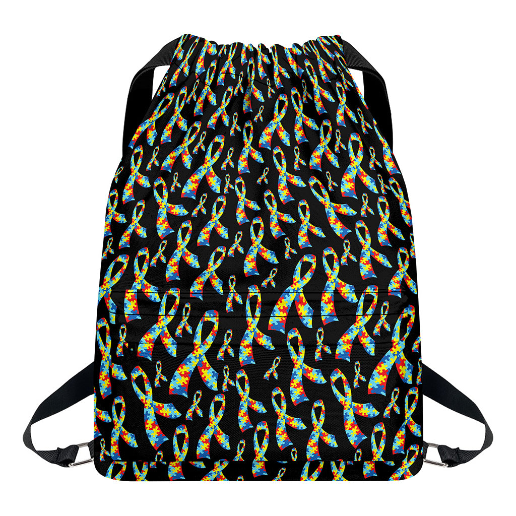 Autism Awareness Ribbon Pattern Print Drawstring Backpack