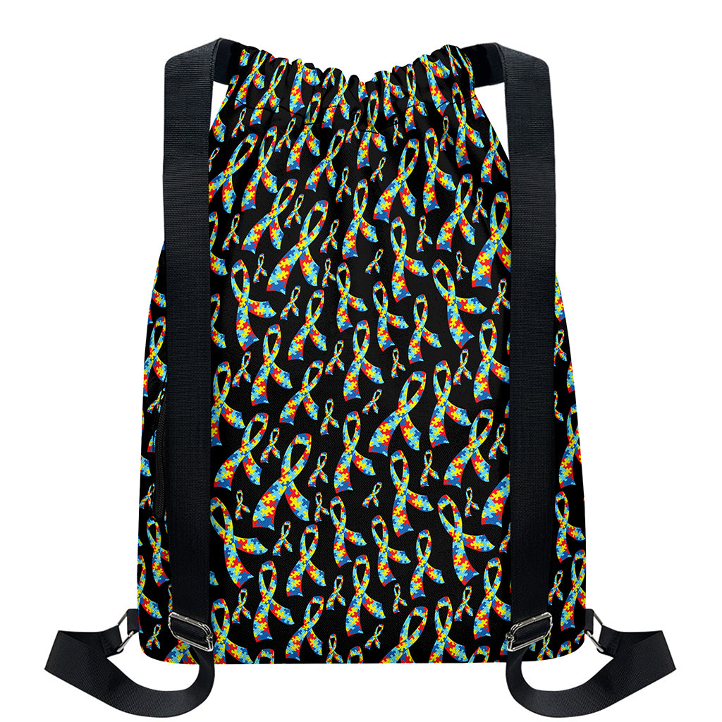 Autism Awareness Ribbon Pattern Print Drawstring Backpack