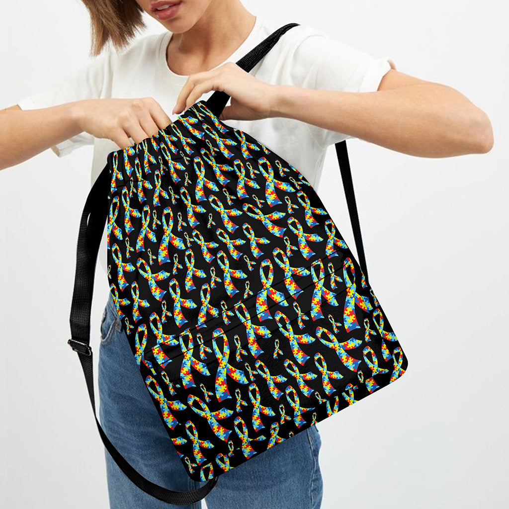 Autism Awareness Ribbon Pattern Print Drawstring Backpack