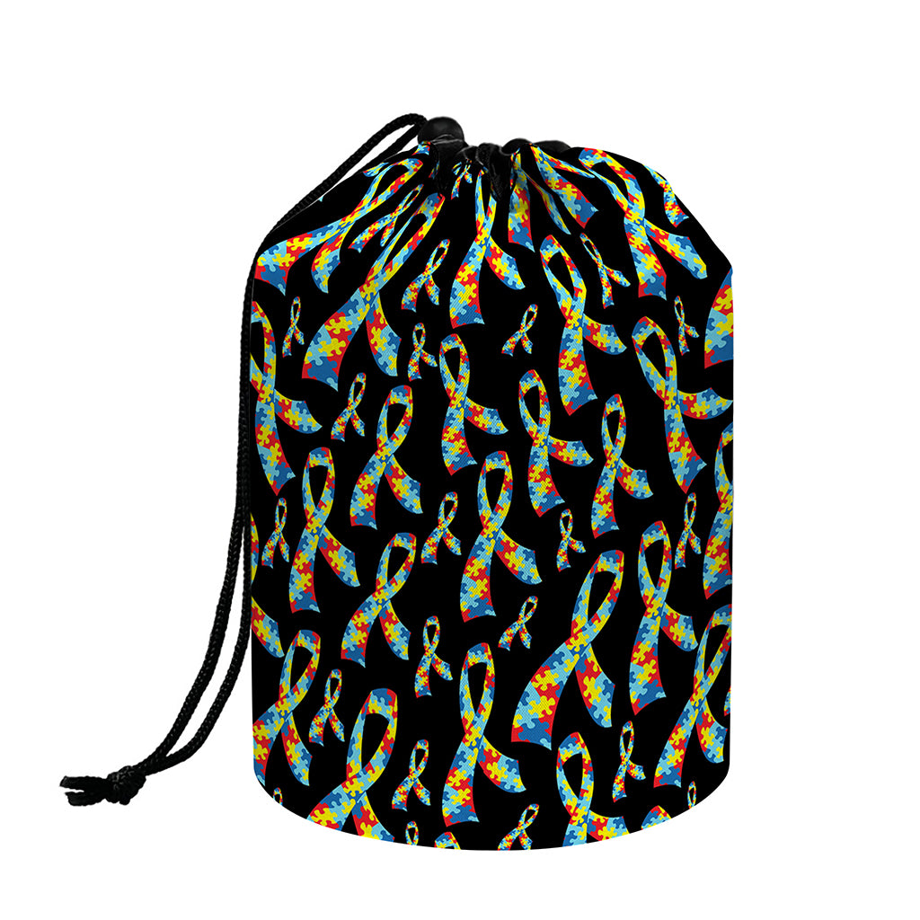 Autism Awareness Ribbon Pattern Print Drawstring Makeup Bag