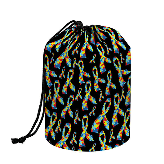 Autism Awareness Ribbon Pattern Print Drawstring Makeup Bag