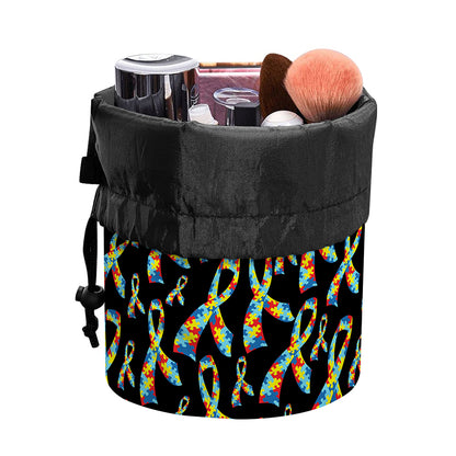 Autism Awareness Ribbon Pattern Print Drawstring Makeup Bag