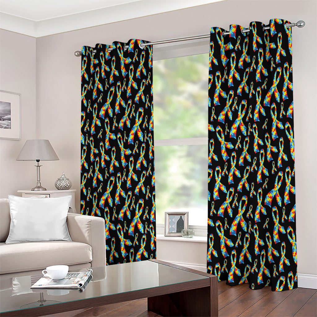 Autism Awareness Ribbon Pattern Print Extra Wide Grommet Curtains