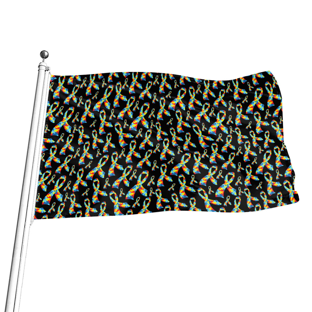 Autism Awareness Ribbon Pattern Print Flag