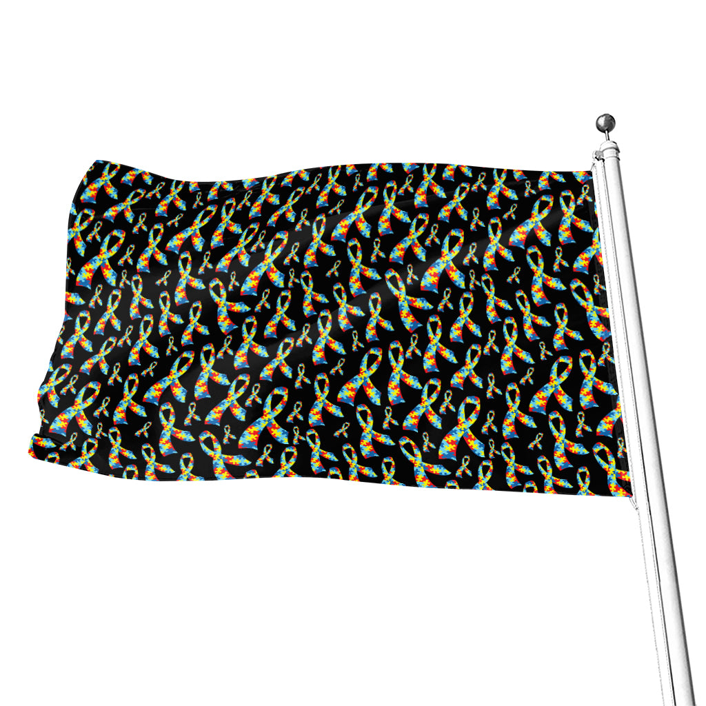 Autism Awareness Ribbon Pattern Print Flag