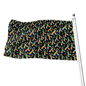 Autism Awareness Ribbon Pattern Print Flag