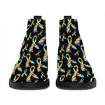 Autism Awareness Ribbon Pattern Print Flat Ankle Boots