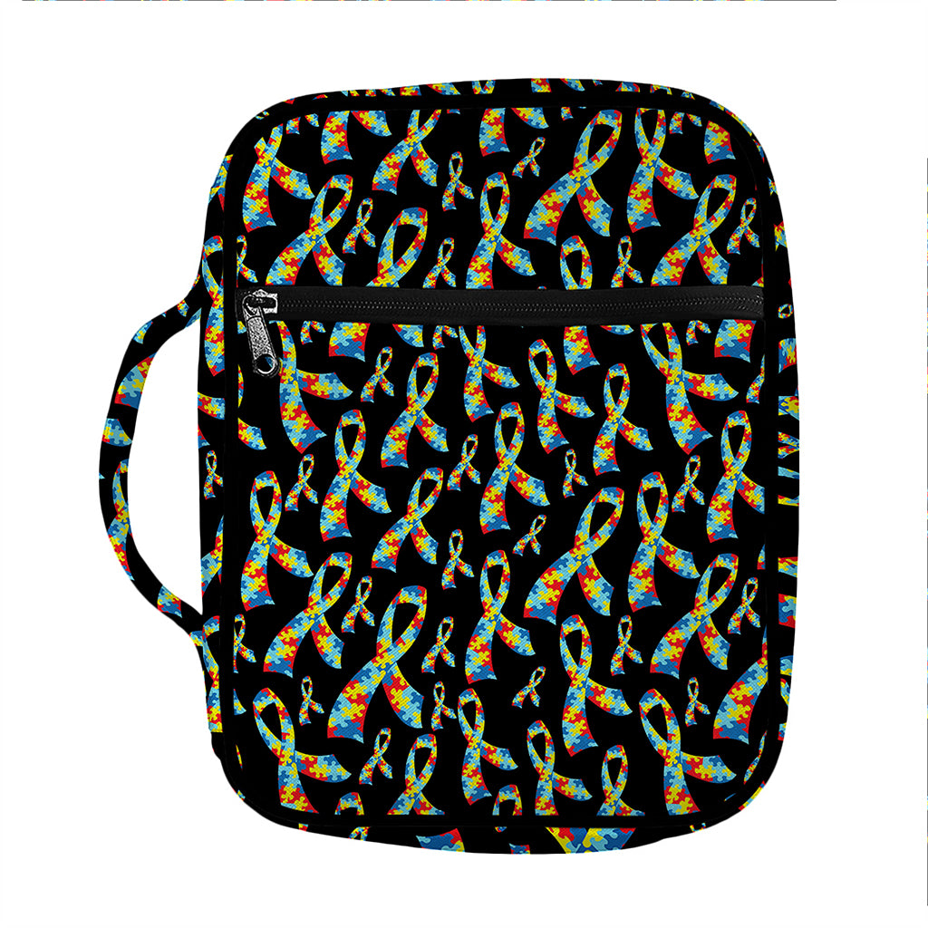 Autism Awareness Ribbon Pattern Print Front Pocket Bible Bag