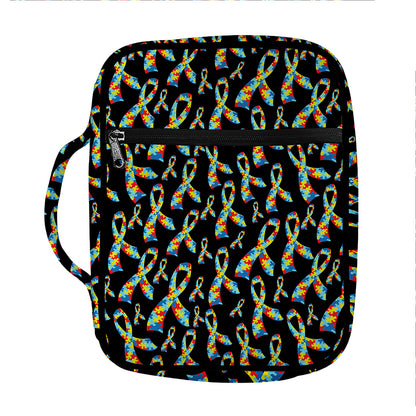 Autism Awareness Ribbon Pattern Print Front Pocket Bible Bag