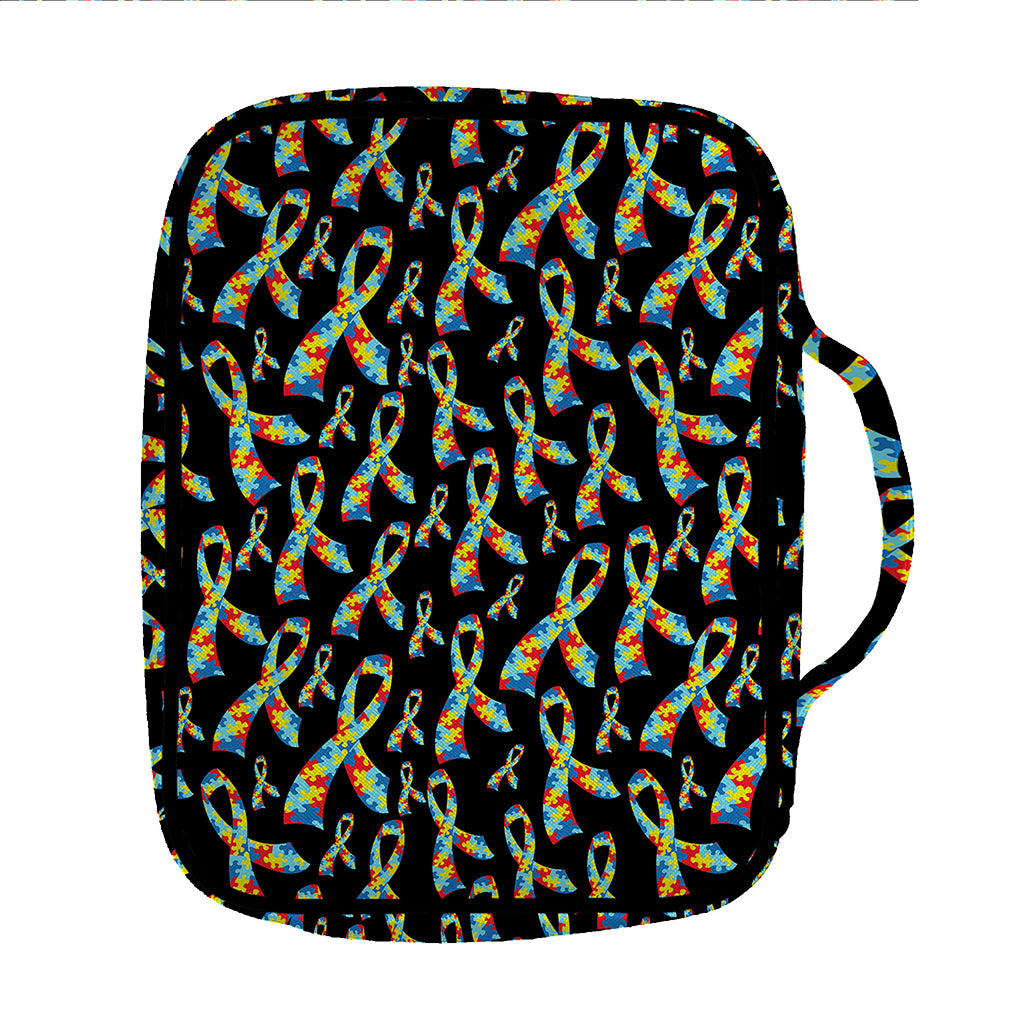 Autism Awareness Ribbon Pattern Print Front Pocket Bible Bag