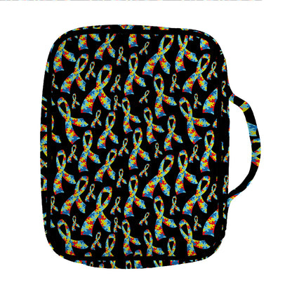 Autism Awareness Ribbon Pattern Print Front Pocket Bible Bag
