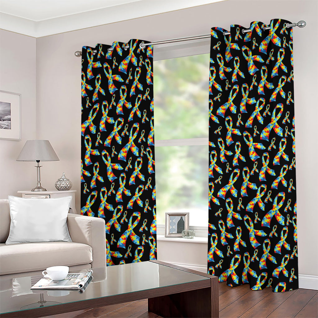 Autism Awareness Ribbon Pattern Print Grommet Curtains