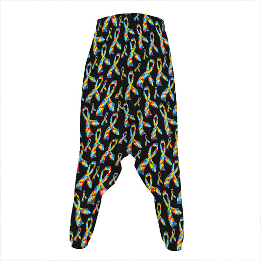 Autism Awareness Ribbon Pattern Print Hammer Pants