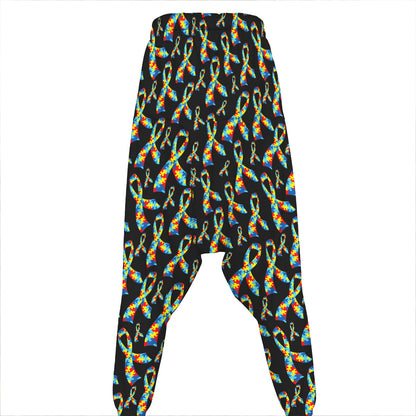 Autism Awareness Ribbon Pattern Print Hammer Pants