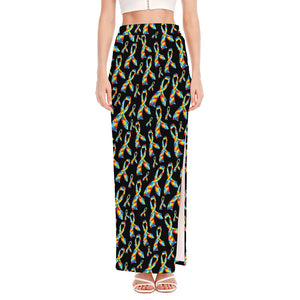 Autism Awareness Ribbon Pattern Print High Slit Maxi Skirt