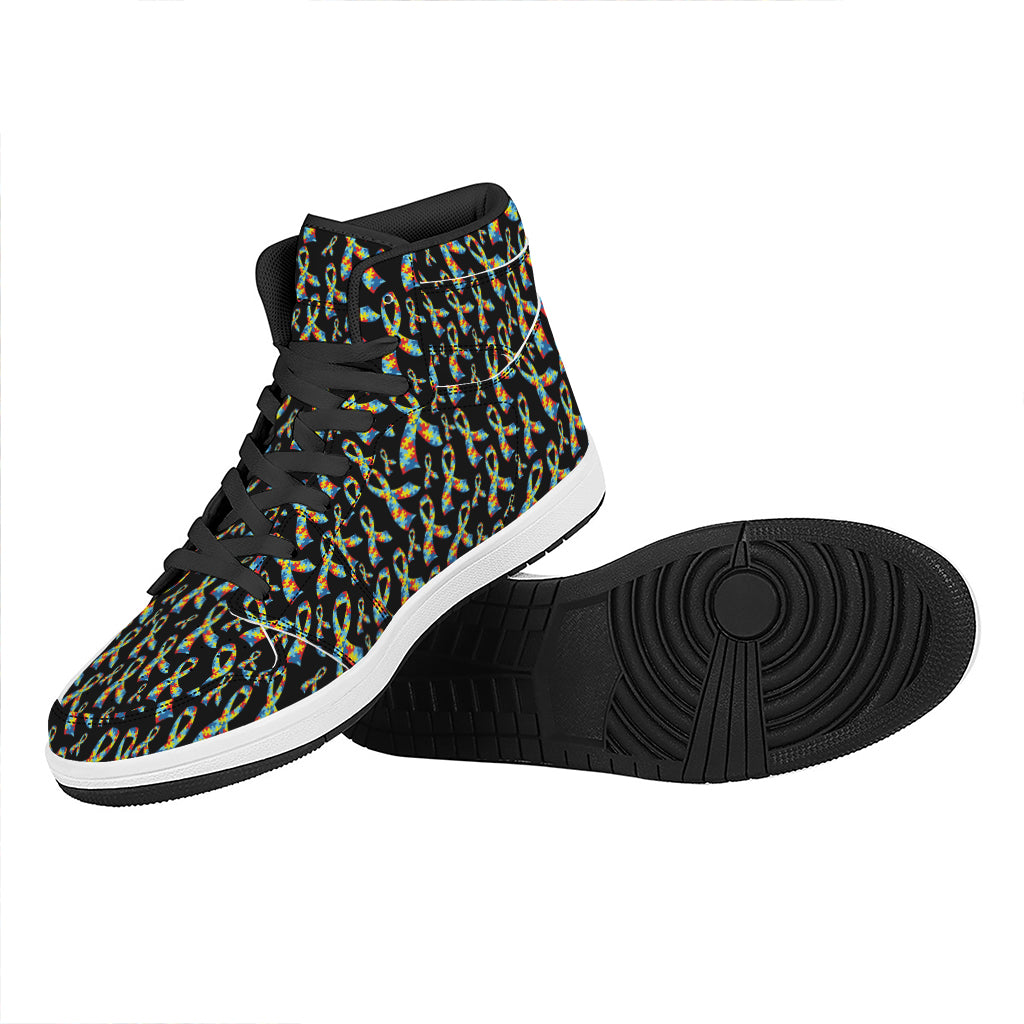 Autism Awareness Ribbon Pattern Print High Top Leather Sneakers