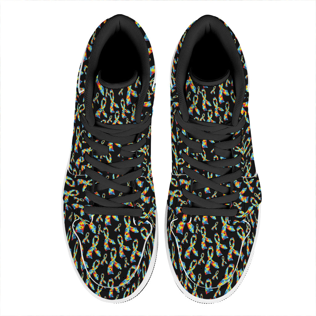 Autism Awareness Ribbon Pattern Print High Top Leather Sneakers