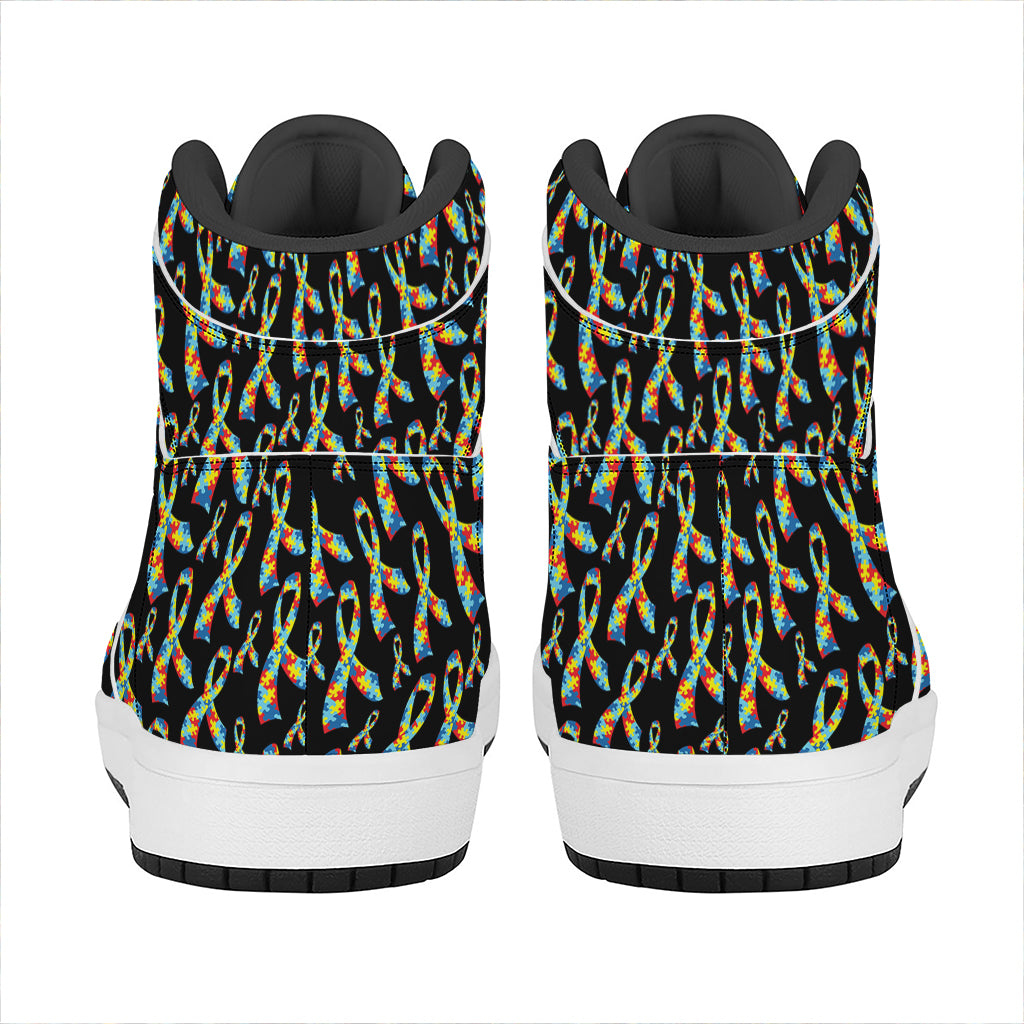 Autism Awareness Ribbon Pattern Print High Top Leather Sneakers