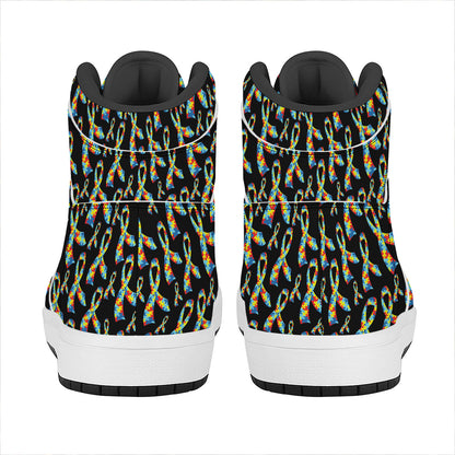 Autism Awareness Ribbon Pattern Print High Top Leather Sneakers