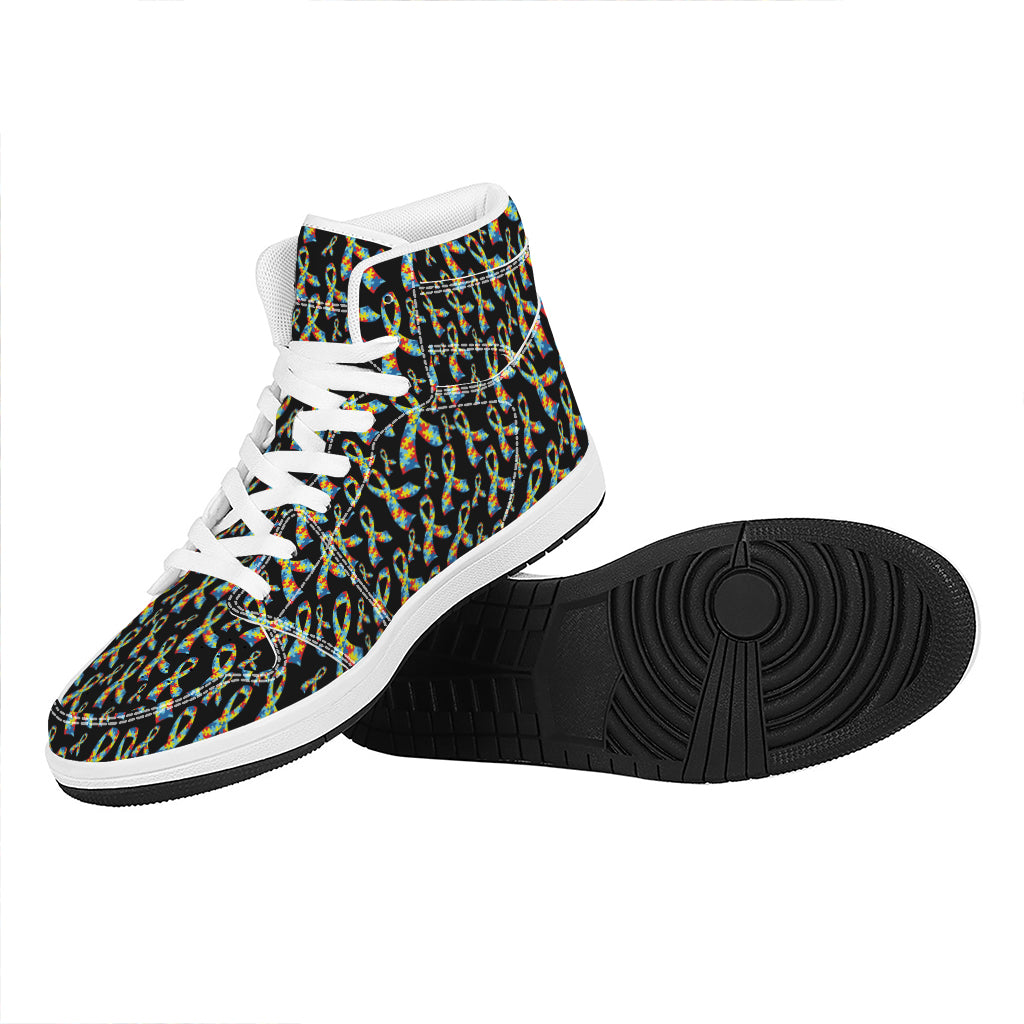 Autism Awareness Ribbon Pattern Print High Top Leather Sneakers