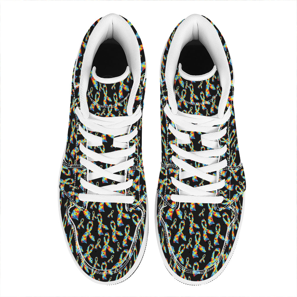 Autism Awareness Ribbon Pattern Print High Top Leather Sneakers