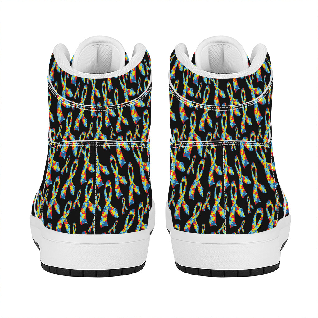 Autism Awareness Ribbon Pattern Print High Top Leather Sneakers