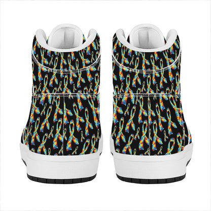 Autism Awareness Ribbon Pattern Print High Top Leather Sneakers