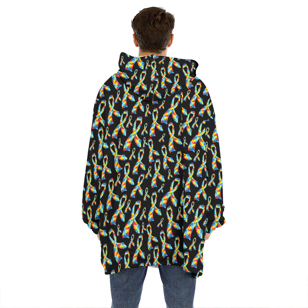 Autism Awareness Ribbon Pattern Print Hoodie Blanket