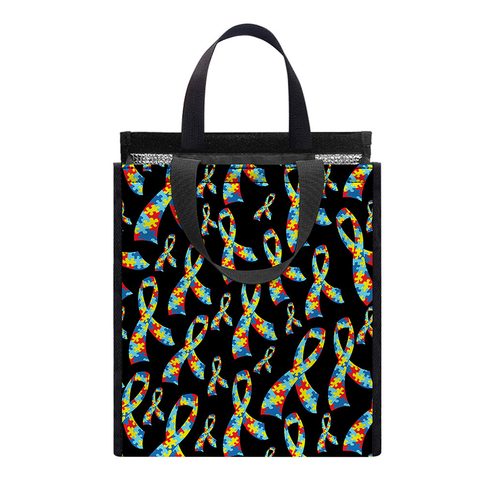 Autism Awareness Ribbon Pattern Print Insulated Lunch Tote