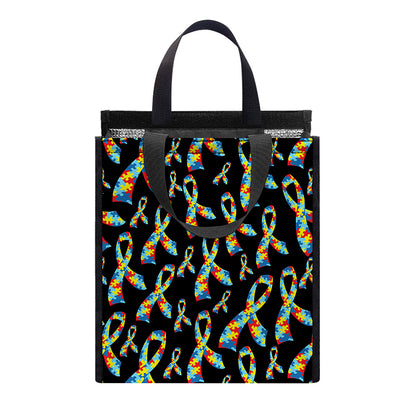 Autism Awareness Ribbon Pattern Print Insulated Lunch Tote