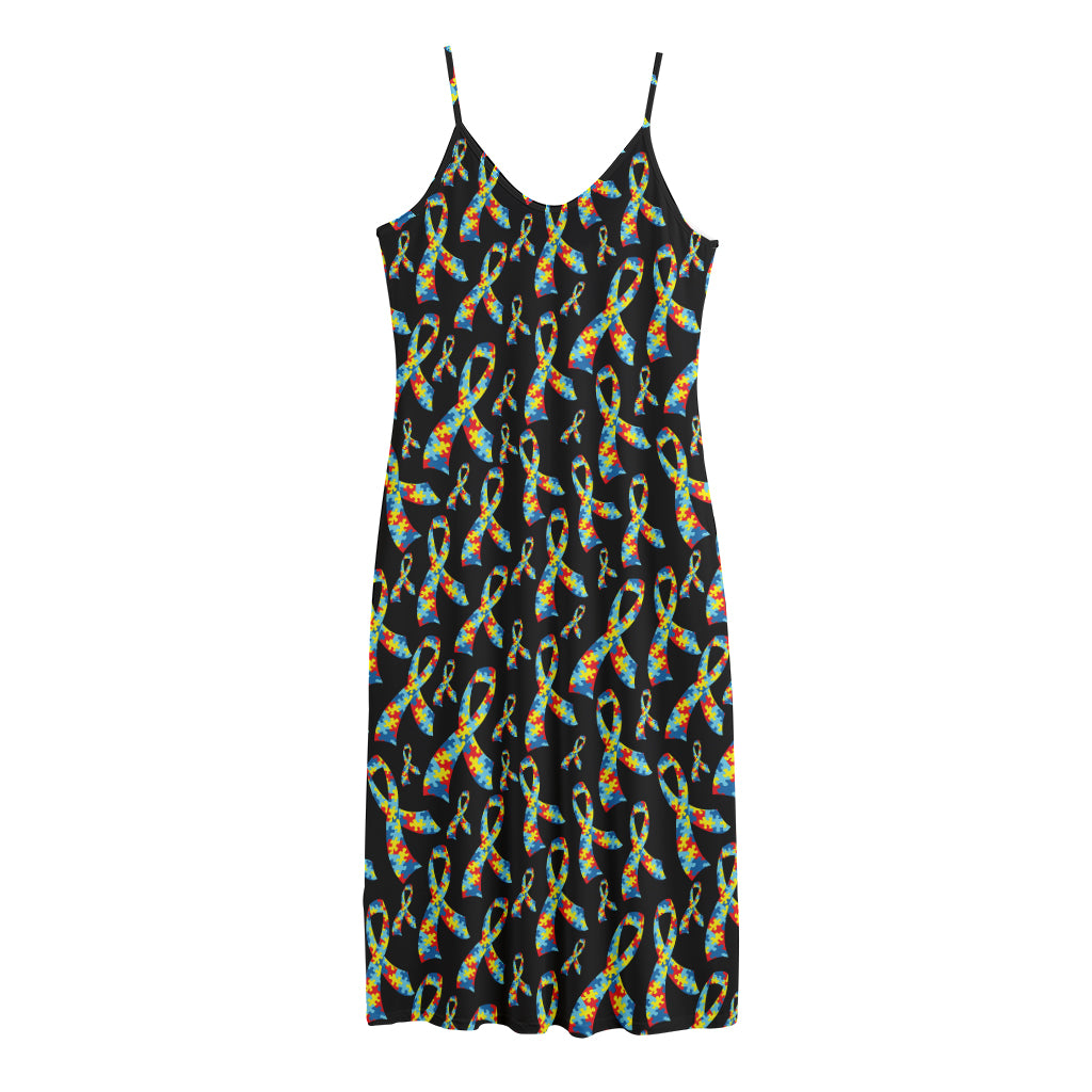 Autism Awareness Ribbon Pattern Print Jersey Midi Cami Dress