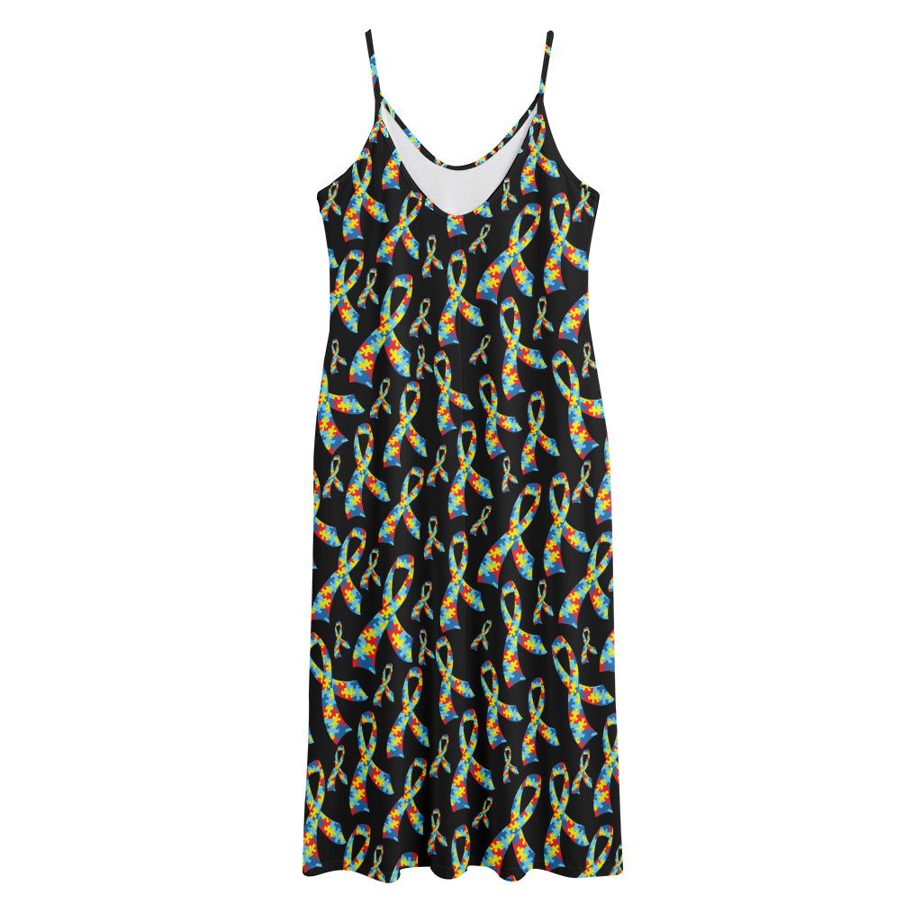 Autism Awareness Ribbon Pattern Print Jersey Midi Cami Dress