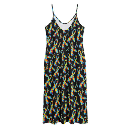 Autism Awareness Ribbon Pattern Print Jersey Midi Cami Dress