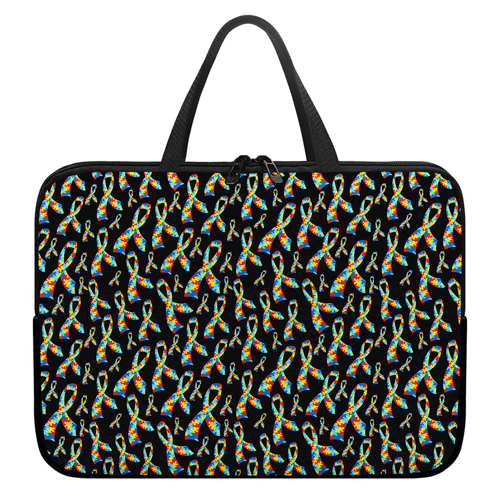 Autism Awareness Ribbon Pattern Print Laptop Sleeve With Handle