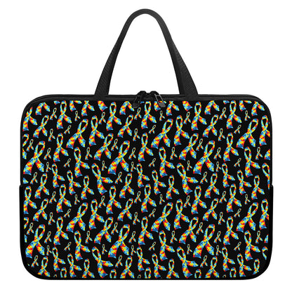 Autism Awareness Ribbon Pattern Print Laptop Sleeve With Handle