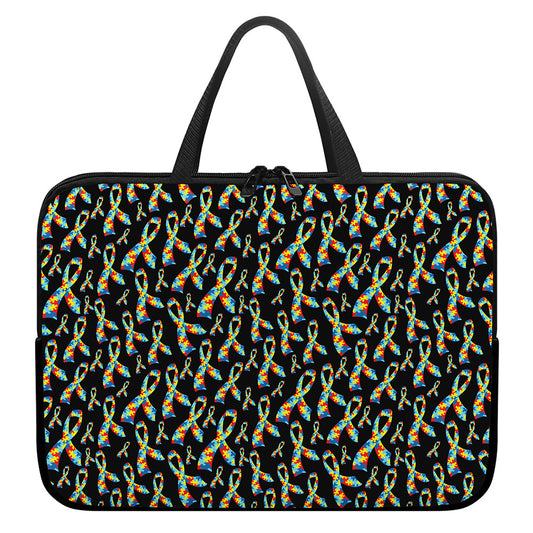 Autism Awareness Ribbon Pattern Print Laptop Sleeve With Handle
