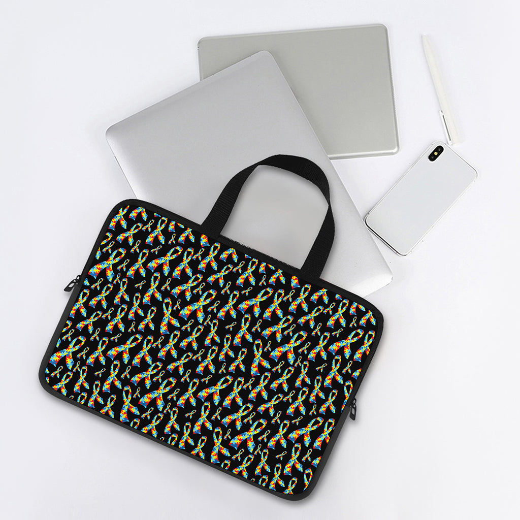 Autism Awareness Ribbon Pattern Print Laptop Sleeve With Handle