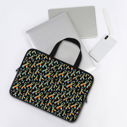 Autism Awareness Ribbon Pattern Print Laptop Sleeve With Handle