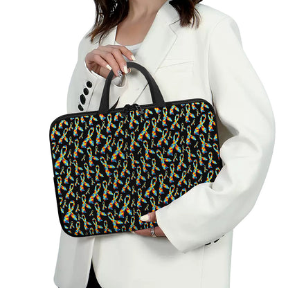 Autism Awareness Ribbon Pattern Print Laptop Sleeve With Handle