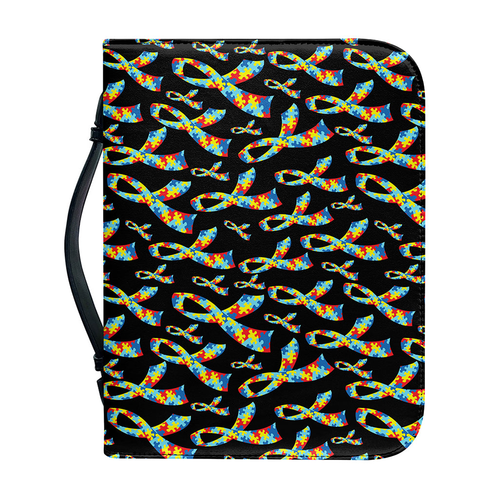 Autism Awareness Ribbon Pattern Print Leather Bible Cover