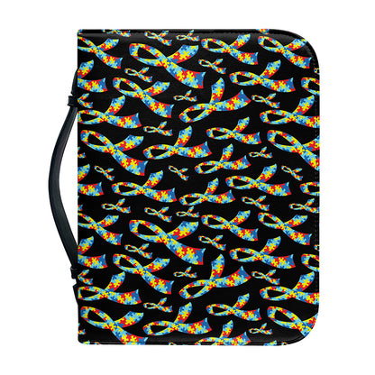 Autism Awareness Ribbon Pattern Print Leather Bible Cover