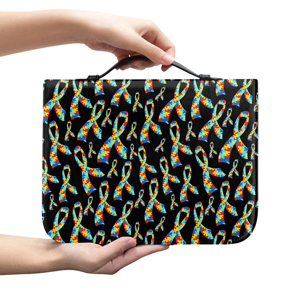 Autism Awareness Ribbon Pattern Print Leather Bible Cover