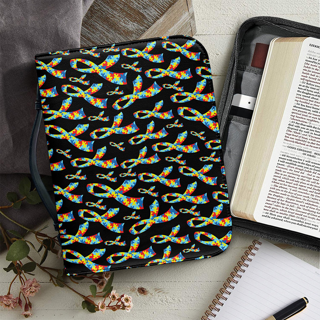 Autism Awareness Ribbon Pattern Print Leather Bible Cover