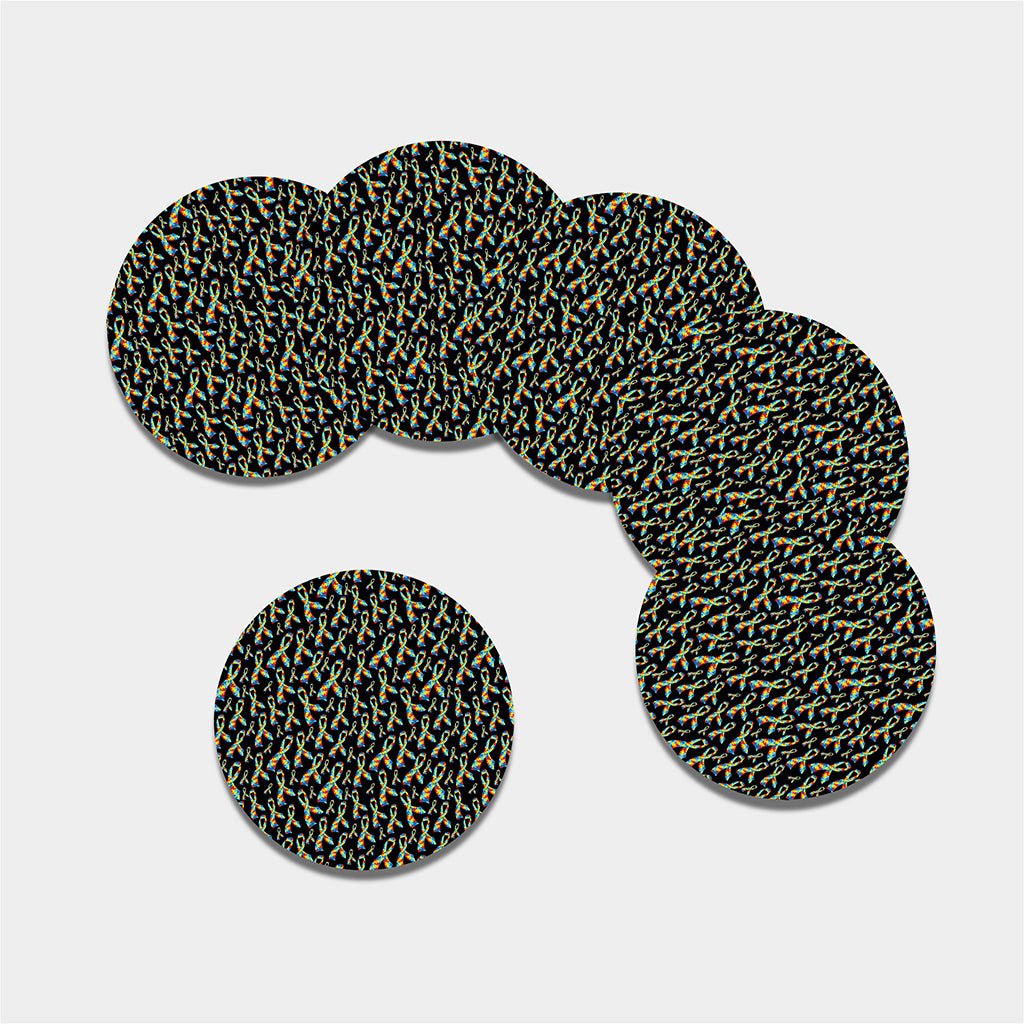 Autism Awareness Ribbon Pattern Print Leather Coaster Set