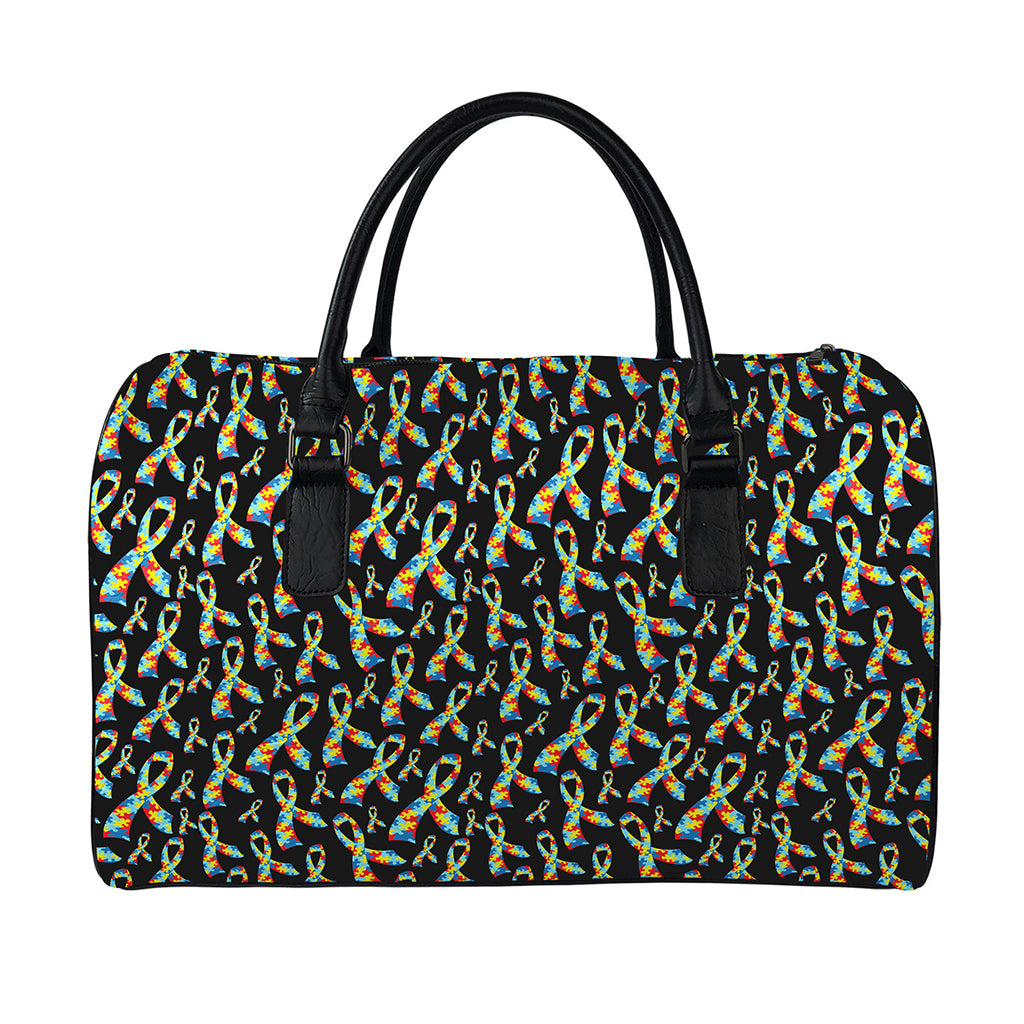 Autism Awareness Ribbon Pattern Print Leather Duffle Bag