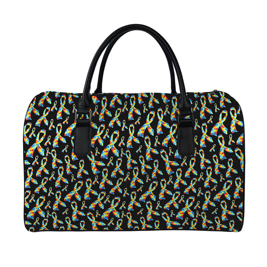 Autism Awareness Ribbon Pattern Print Leather Duffle Bag